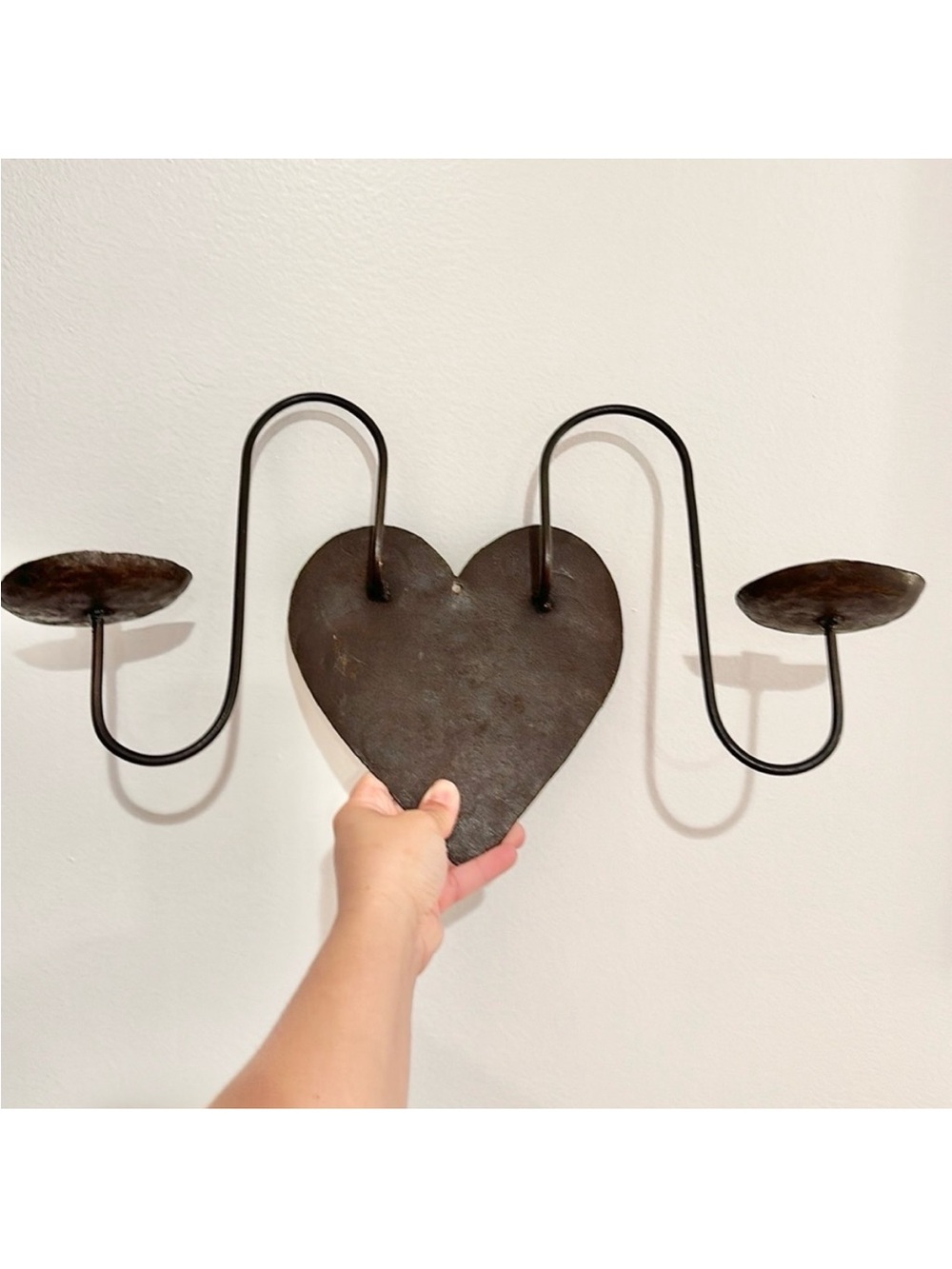 Heart-Shaped Double Candle Wall Sconce in Dark Brown